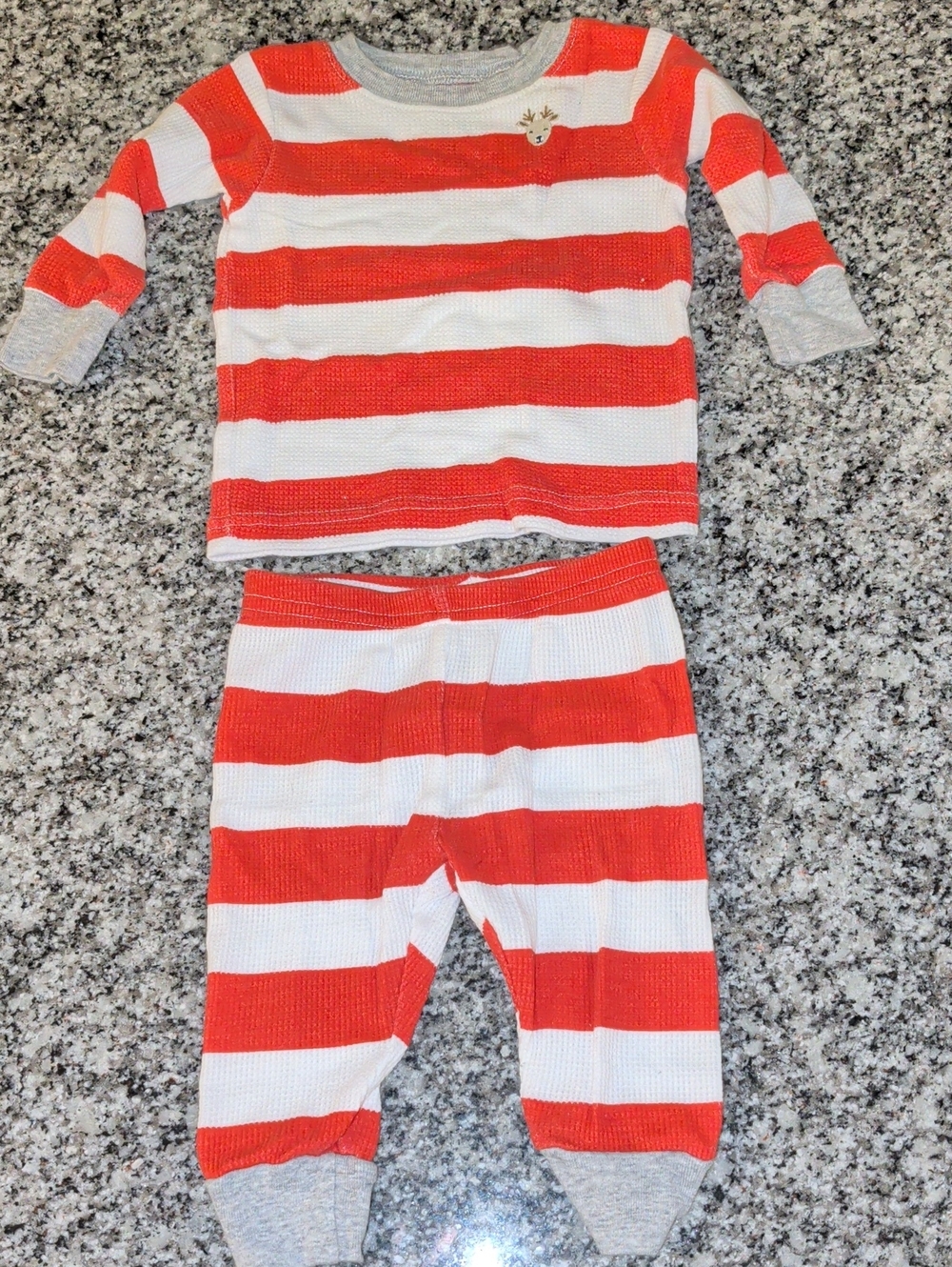 Carter's Red and White Striped Kids Pajama Set with Gray Trim Christmas